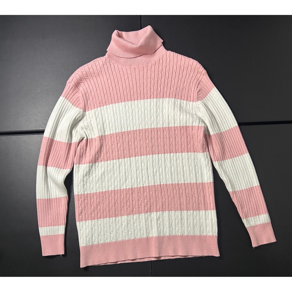 QZH.DUAO Pink Striped Turtleneck Sweater Mens Size M